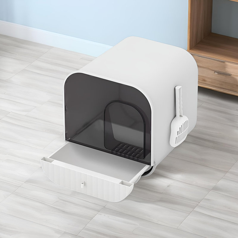 Tucker Murphy Pet Cat Litter Box Fully Enclosed Extra Large Cat Toilet Enclosed Cat Litter Box Leak Proof And Splash Proof Drawer Type Cat Litter Box Minimalist White With Pedals Wayfair